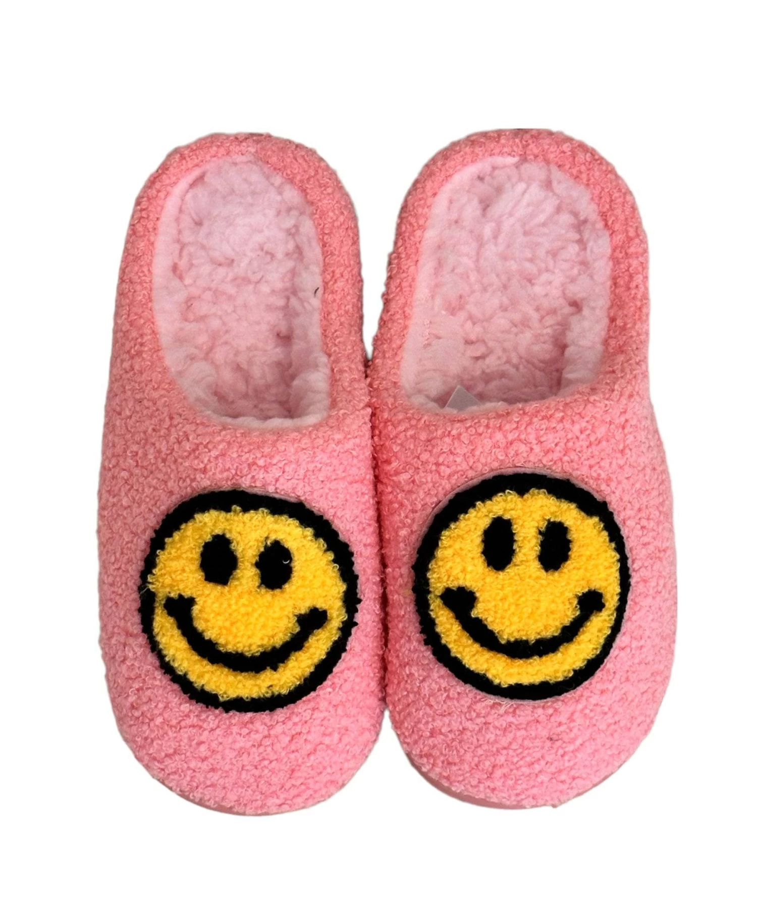 Pink Fuzzy Smiley Slippers 3 Pink Fuzzy Smiley Slippers