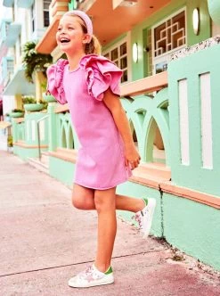 Pink Princess Ruffle Denim Dress -Lola + The Boys pink princess ruffle denim dress lola the boys 28683622809702