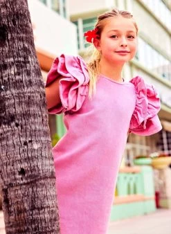 Pink Princess Ruffle Denim Dress -Lola + The Boys pink princess ruffle denim dress lola the boys 28683628707942