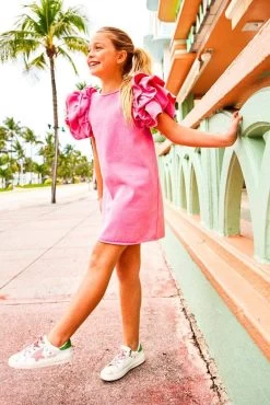 Pink Princess Ruffle Denim Dress -Lola + The Boys pink princess ruffle denim dress lola the boys 28723929743462