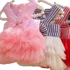 Pink Stripe Bow Dog Dress -Lola + The Boys pink stripe bow dog dress lola the boys 28847797043302