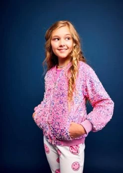 Pretty In Pink Sequin Bomber -Lola + The Boys pretty in pink sequin bomber lola the boys 29063201587302