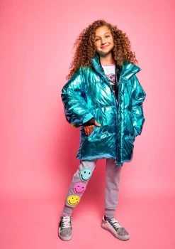 Rainbow Foil Stripe Puffer -Lola + The Boys rainbow foil stripe puffer lola the boys 29077339603046
