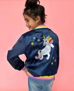 Rainbow Unicorn Satin Bomber