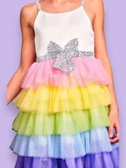 Sequin Bow Rainbow Tutu Dress -Lola + The Boys sequin bow rainbow tutu dress lola the boys 29603304505446