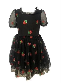 Black Sequin Strawberry Tulle Dress -Lola + The Boys sequin strawberries tulle dress lola the boys 29288507605094