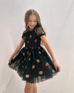 Black Sequin Strawberry Tulle Dress -Lola + The Boys sequin strawberries tulle dress lola the boys 29316530569318