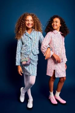 Sky Blue Coco Sequin Suit -Lola + The Boys set crystal hearts buttons sequined tweed suit blue lola the boys 29294030684262