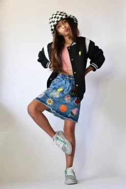 All About The Patch Denim Skirt -Lola + The Boys skirts all about the patch denim skirt lola the boys 28911667740774