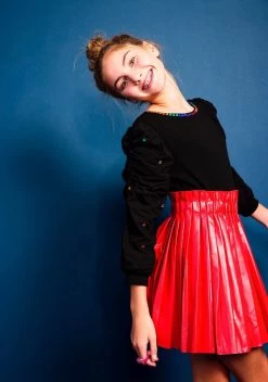 Red Pleated Vegan Leather Mini Skirt -Lola + The Boys skirts red pleated vegan leather mini skirt lola the boys 29205215445094