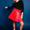 Red Pleated Vegan Leather Mini Skirt -Lola + The Boys skirts red pleated vegan leather mini skirt lola the boys 29205216002150