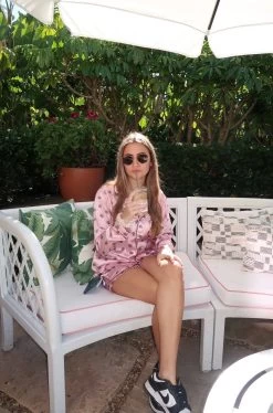 Evil Eye Silk Long Sleeve Short Set -Lola + The Boys sleepwear loungewear evil eye silk long sleeve short set lola the boys 29542831587430