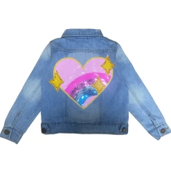 Sparkle Rainbow Heart Denim Jacket -Lola + The Boys sparkle rainbow heart denim jacket lola the boys 29407011995750