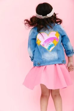 Sparkle Rainbow Heart Denim Jacket -Lola + The Boys sparkle rainbow heart denim jacket lola the boys 29466157842534