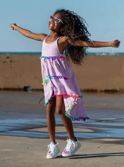 St. Barths Pom Pom High Low Dress Lavender