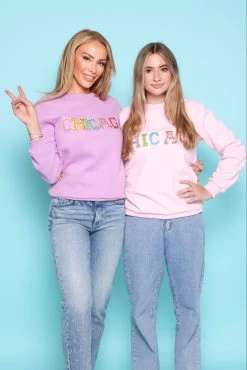 Women's Chicago Gem Sweatshirt - Lavender -Lola + The Boys sweaters sweatshirts women s chicago gem sweatshirt lavender lola the boys 29669696307302