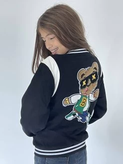 Bear Varsity Bomber Jacket -Lola + The Boys sweatshirt flash teddy jacket lola the boys 28473679216742