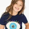 Navy Rainbow Evil Eye Tee -Lola + The Boys tees navy rainbow evil eye tee lola the boys 28224725385318