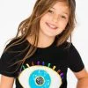 Women's Black Rainbow Evil Eye Tee -Lola + The Boys tees women s black rainbow evil eye tee lola the boys 28309798551654