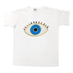 Women's White Rainbow Evil Eye Tee -Lola + The Boys tees women s white rainbow evil eye tee lola the boys 28077496664166