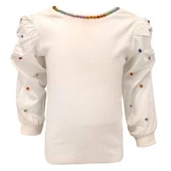 Gem Queen Puff Sleeve Blouse White -Lola + The Boys top gem queen puff sleeve blouse lola the boys 28748841943142