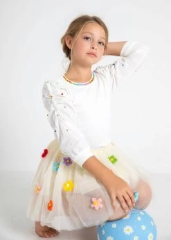 Gem Queen Puff Sleeve Blouse White