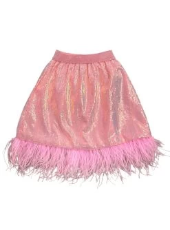 Women's Feather Trims Pink Sequin Skirt