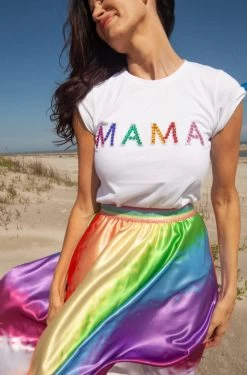Women’s Painted Rainbow Midi Skirt -Lola + The Boys women s painted rainbow midi skirt lola the boys 29605898813542