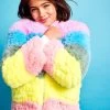 Womens Rainbow Candy Striped Fur Jacket -Lola + The Boys womens rainbow candy striped fur jacket lola the boys 29505251967078