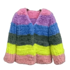 Womens Rainbow Candy Striped Fur Jacket -Lola + The Boys womens rainbow candy striped fur jacket lola the boys 29505252098150