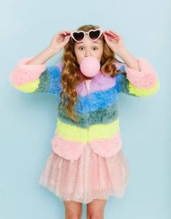 Womens Rainbow Candy Striped Fur Jacket -Lola + The Boys womens rainbow candy striped fur jacket lola the boys 29505252130918