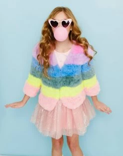Womens Rainbow Candy Striped Fur Jacket -Lola + The Boys womens rainbow candy striped fur jacket lola the boys 29505252163686