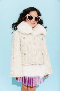 Womens Snow White Tweed Coat -Lola + The Boys womens snow white tweed coat lola the boys 29500279980134