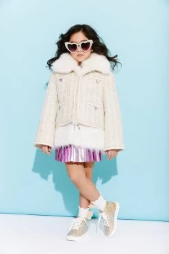 Womens Snow White Tweed Coat -Lola + The Boys womens snow white tweed coat lola the boys 29500280078438