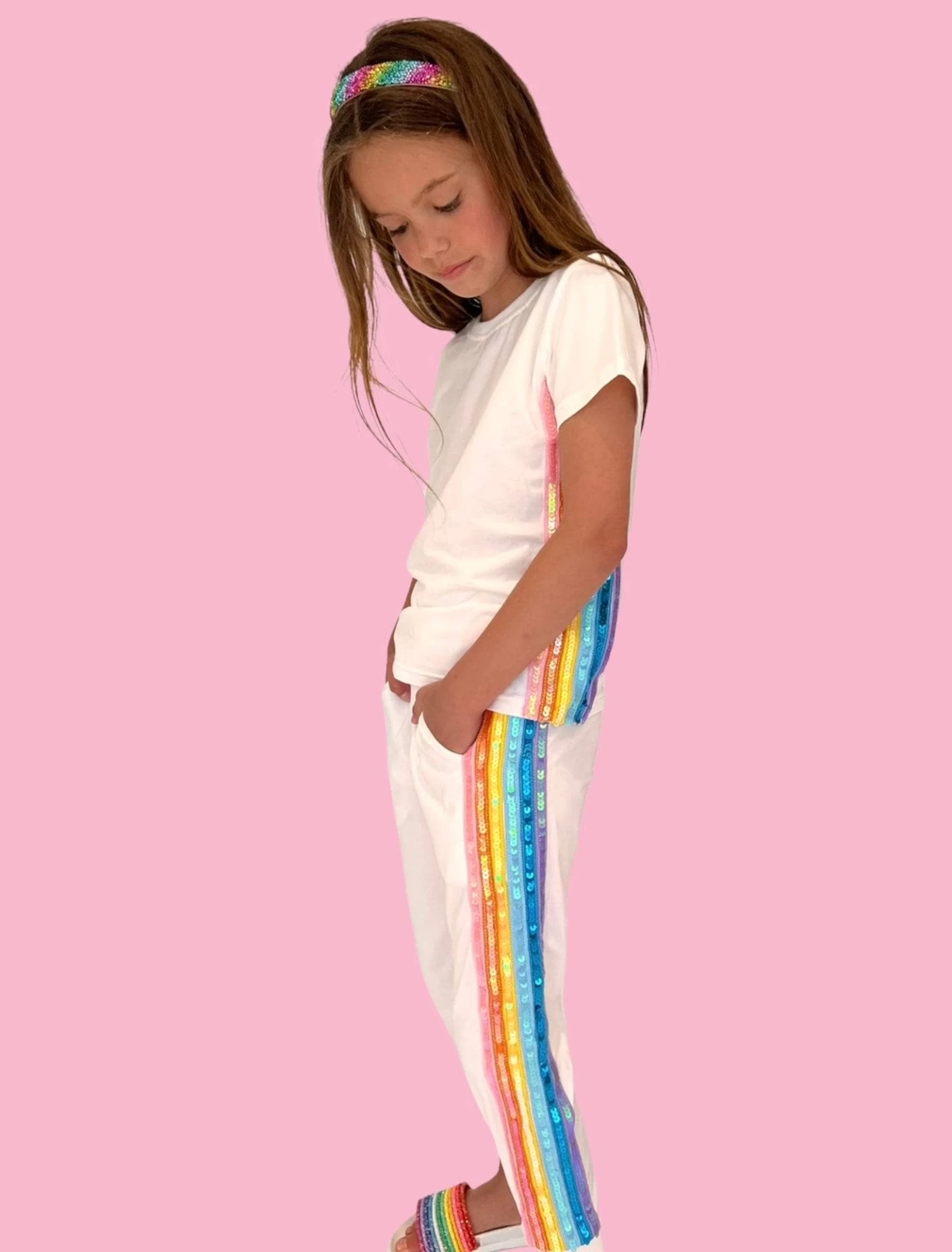Womens White Rainbow Sequin Jogger Set 5 Womens White Rainbow Sequin Jogger Set - Image 3