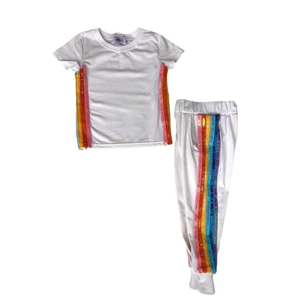 Womens White Rainbow Sequin Jogger Set 7 Womens White Rainbow Sequin Jogger Set - Image 5